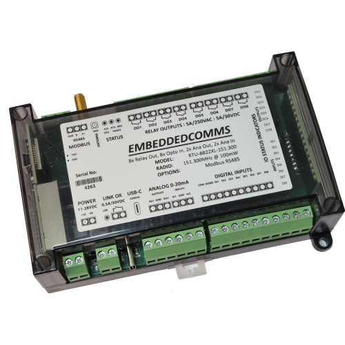 RTU-88 : Industrial RTU Modbus. 8DI 8DO plus 0-20mA analog